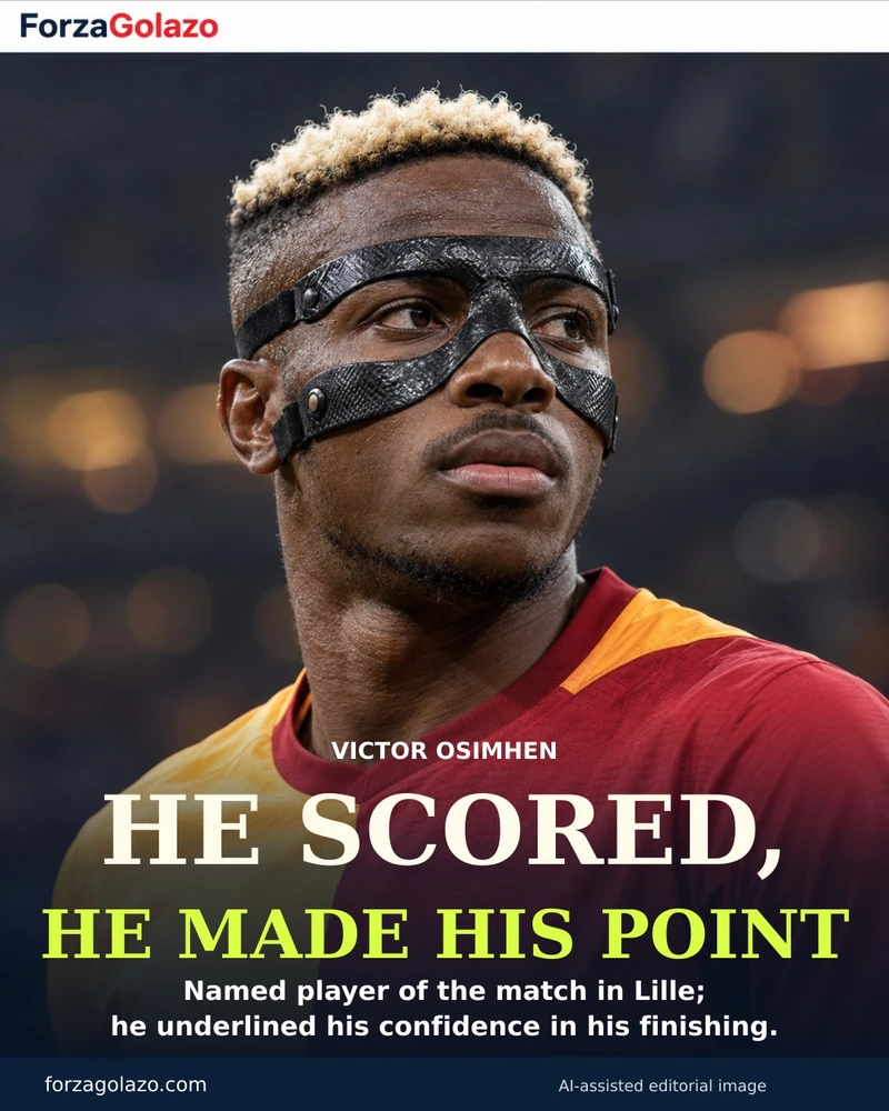 AI-assisted editorial illustration of Victor Osimhen. Not a match photograph or official club image.